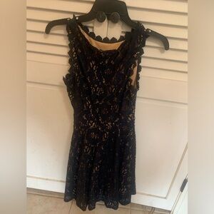City Studio dress, size 3, navy lace over peach/beige color.